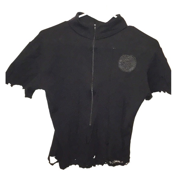 Lexa Vonn Distressed black zip front top - Picture 2 of 7